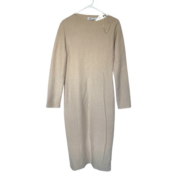 Zara Beige Long Sleeve Midi Dress - Picture 5 of 5